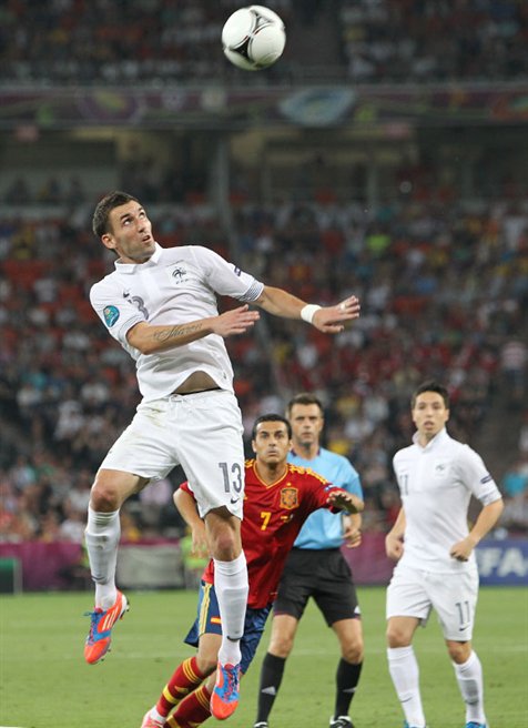 Anthony Réveillère playing for France against Spain at Euro 2012